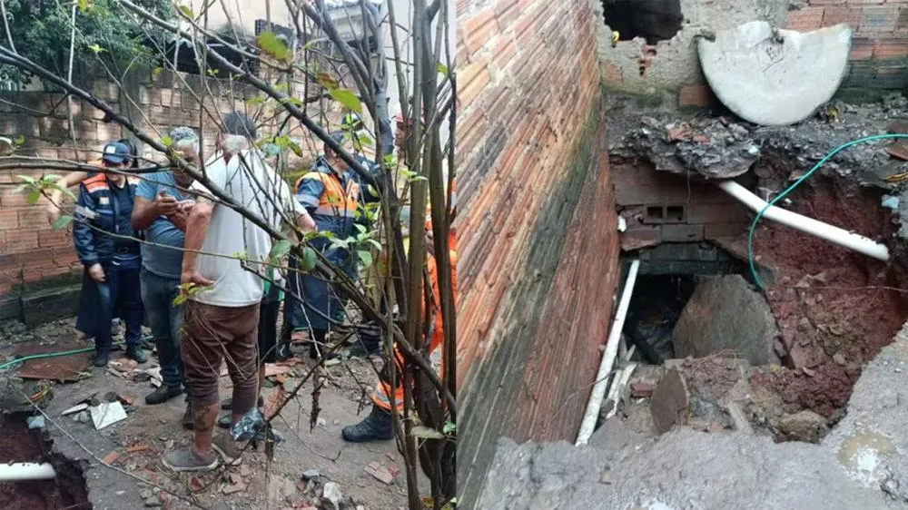 Homem é arrastado por enxurrada para dentro de galeria pluvial em Sabará — Foto: CBMMG/Divulgação